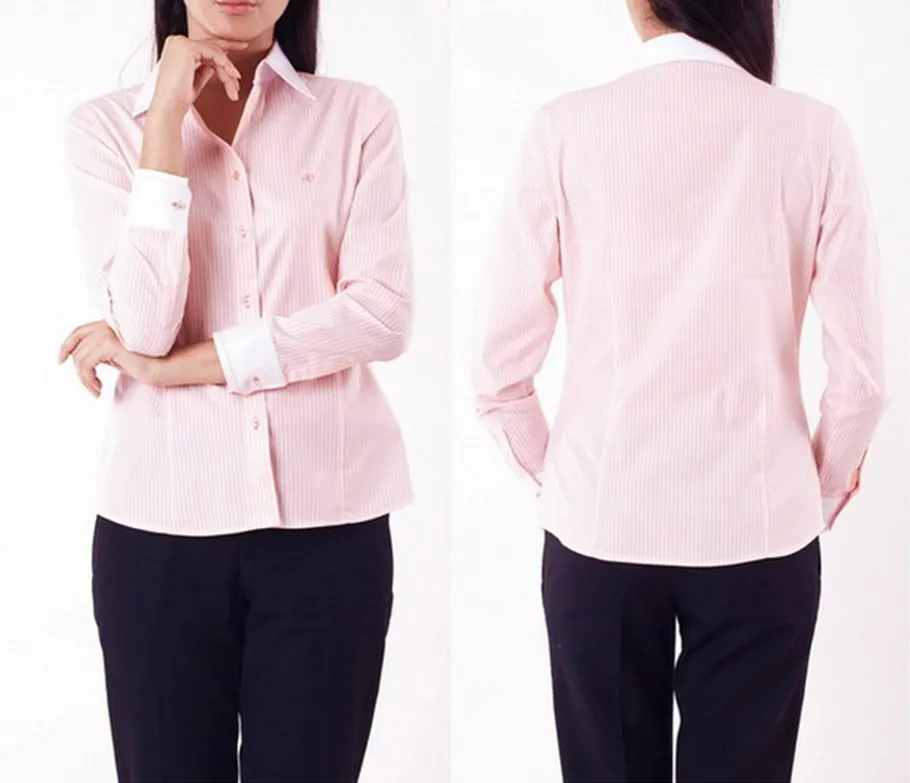 เสื้อเชิ๊ตผู้หญิงสีส้มแขนยาวผ้า-ปก