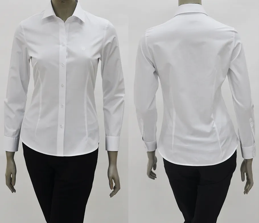 เสื้อเชิ๊ตผู้หญิงแขนยาวผ้าพื้นขาว