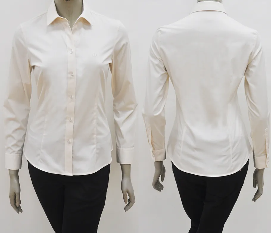 เสื้อเชิ๊ตผู้หญิงแขนยาวผ้าพื้นครีม