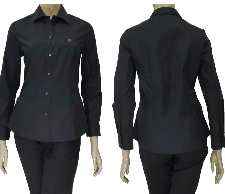 เสื้อเชิ๊ตผู้หญิงแขนยาวผ้าพื้นดำ(134067E5)