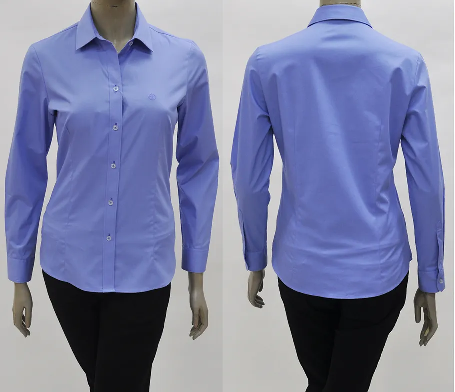 เสื้อเชิ๊ตผู้หญิงแขนยาวผ้าพื้นฟ้า