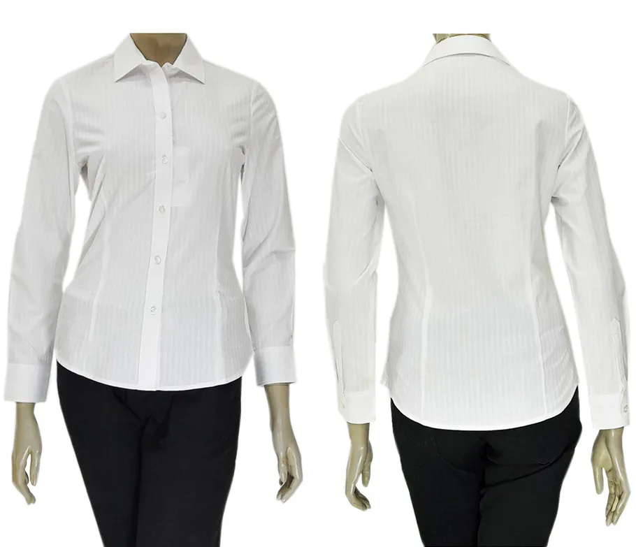 เสื้อเชิ๊ตผู้หญิงแขนยาวผ้าริ้วลายในตัวขาว(1314450)