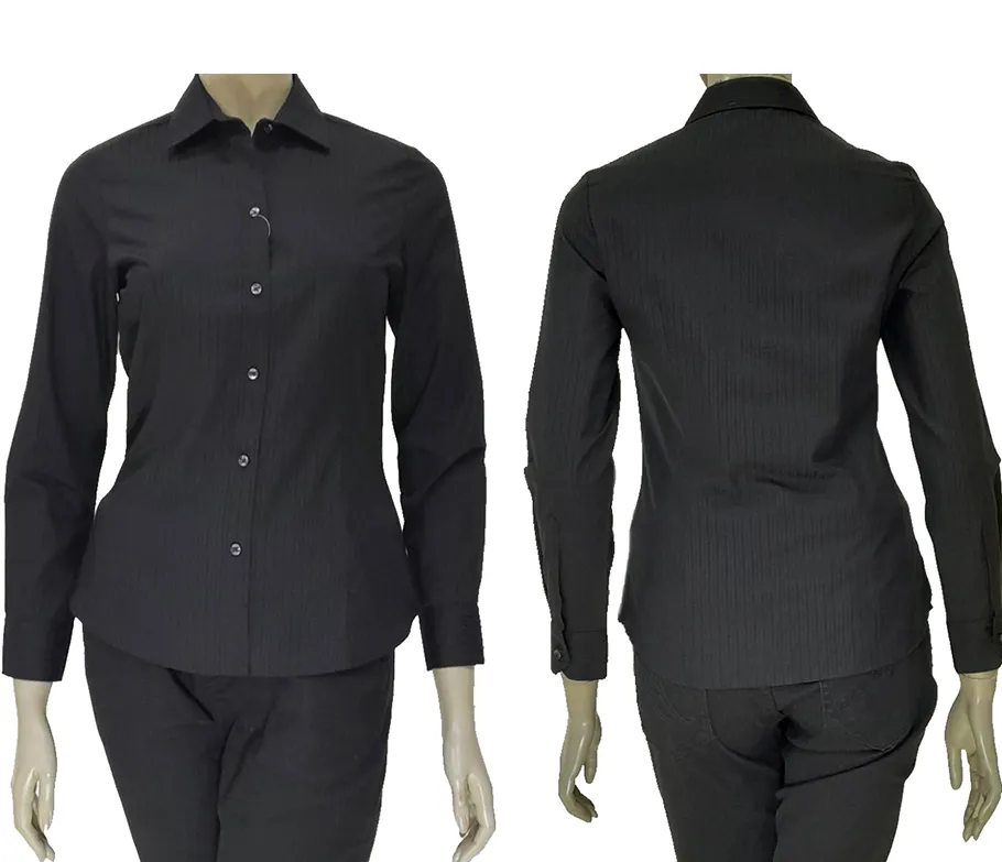 เสื้อเชิ๊ตผู้หญิงแขนยาวผ้าริ้วลายในตัวดำ