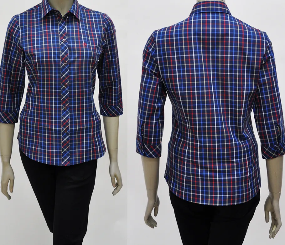 เสื้อเสื้อเชิ้ตผู้หญิงแขนสามส่วนลายสก๊อตกรม(33321904)