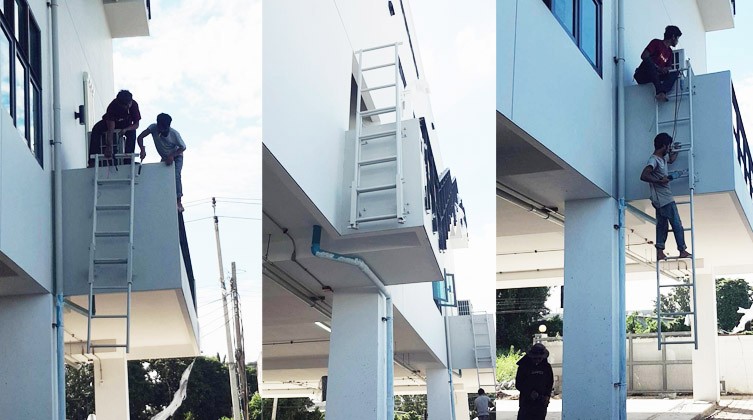 บันไดหนีไฟแบบบันไดลิงปลดล็อคโรงแรมสามพราน444