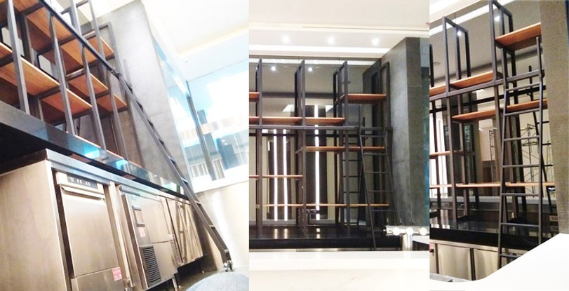 บันไดรางเลื่อนเหล็กสีดำหยิบของชั้นวางของHotelroyalbangkokchinatownย่านเยาวราชบันไดอลูมิเนียมไทย