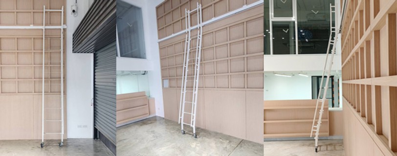 บันไดรางเลื่อนเหล็กขั้นเป็นไม้มีราจับบางเขนบันไดอลูมิเนียมไทย
