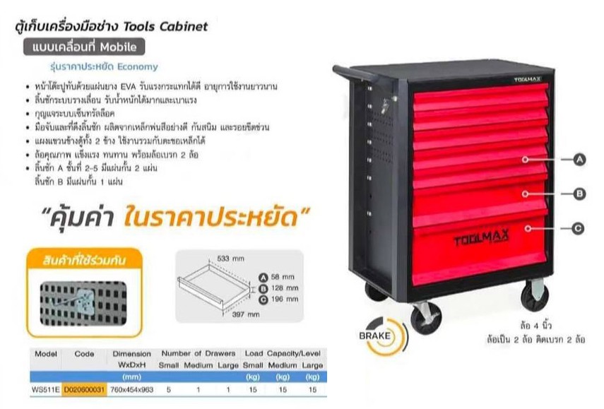 ตู้เครื่องมือช่างเคลื่อนที่7ลิ้นชักWS-511E