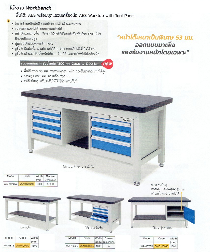 โต๊ะช่างรุ่นงานหนักรับน้ำหนัก1200Kg