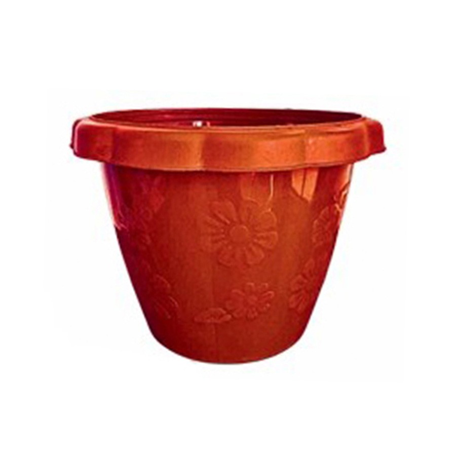 TM-050กระถางต้นไม้พลาสติก-ขอบลอน-050-สีส้ม