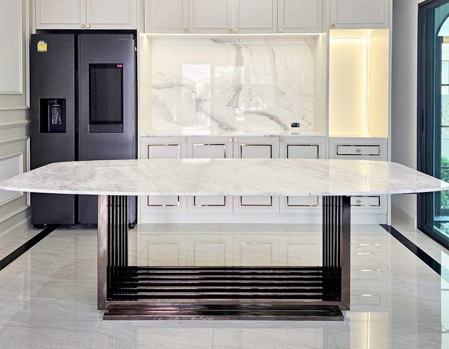 Wooden-Furniture,-Marble,-and-Stainless-Steel