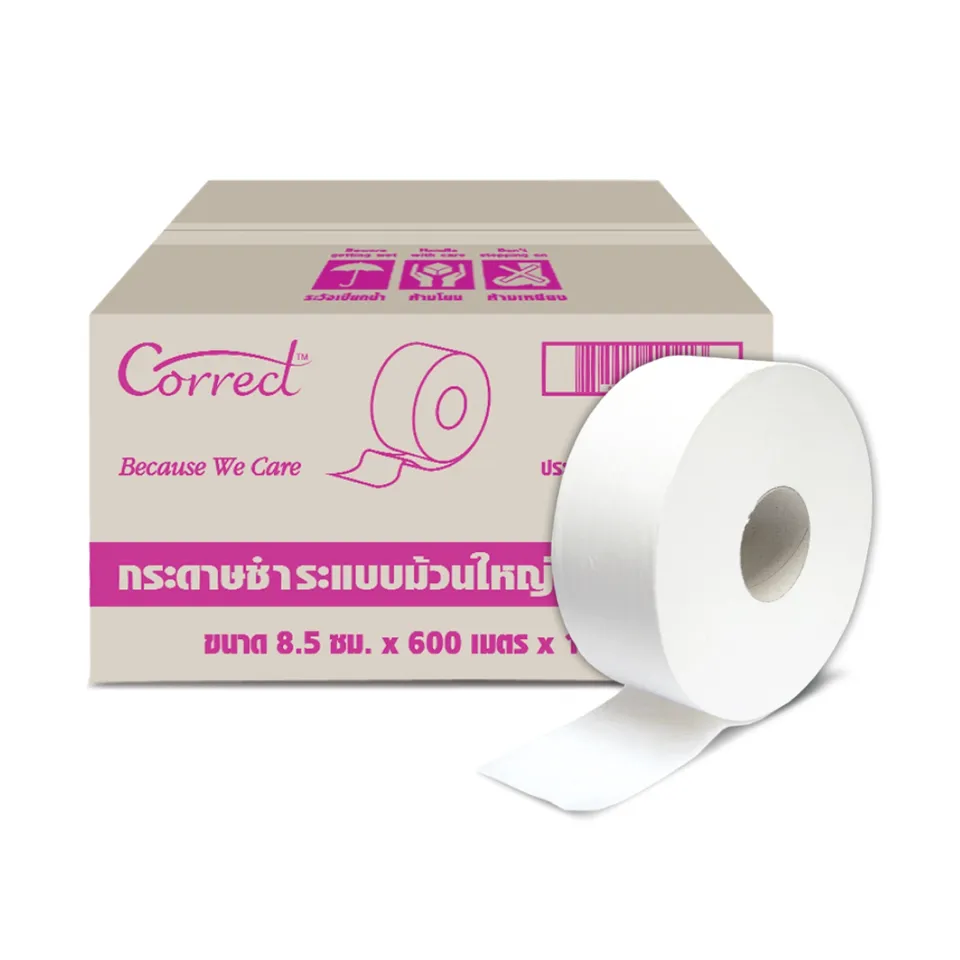 Correctกระดาษชำระม้วนใหญ่หนา1ชั้นความยาว600เมตร12ม้วนคอลเลกV8