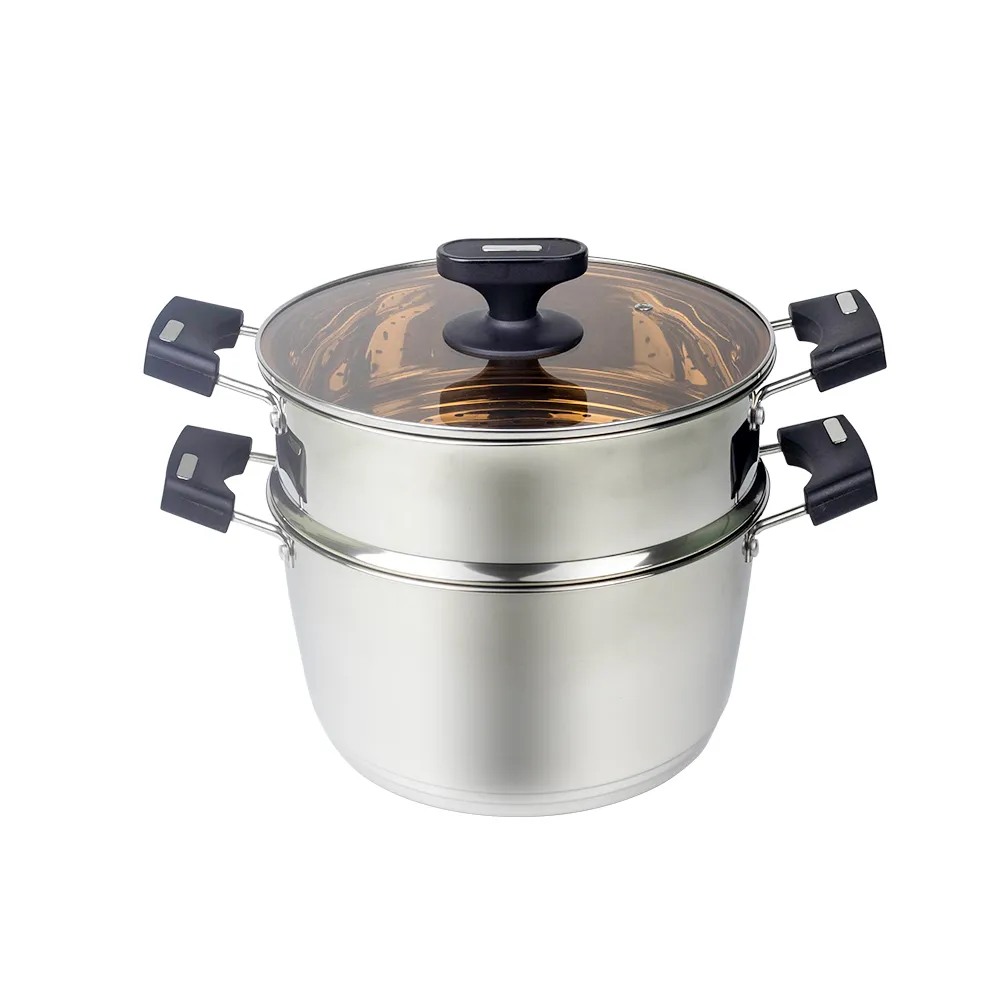 หม้อต้ม-นึ่ง สแตนเลส 26 ซม. ฝาแก้วสีชา luxury design