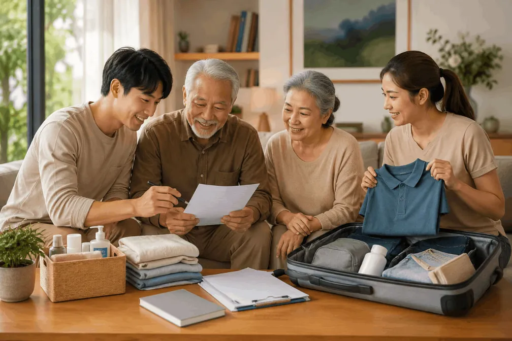 ครอบครัวเตรียมเอกสารและของใช้จำเป็นร่วมกับผู้สูงอายุ