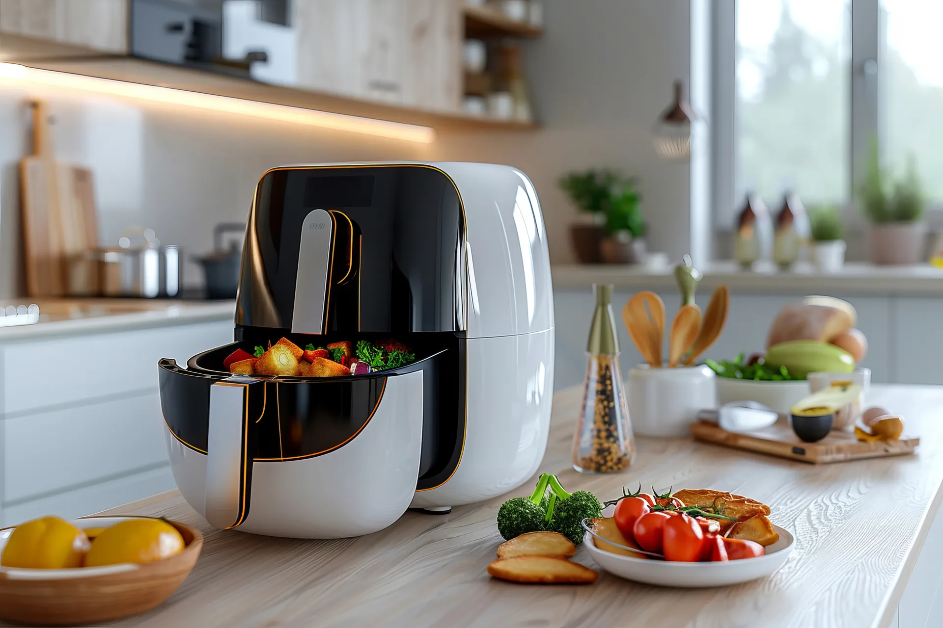 view-modern-hot-air-fryer-with-cooked-food