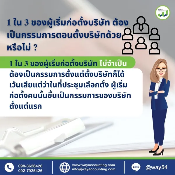 1 ใน 3 ของผู้เริ่มก่อตั้งบริษัท ต้องเป็นกรรมการตอนตั้งบริษัทด้วยหรือไม่