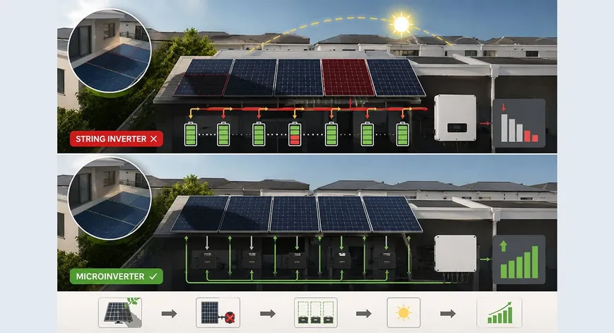 ปัญหาเงาบัง (Shading EFFECT) จากบ้านข้างเคียงบนหลังคาทาวน์โฮม และวิธีแก้ไขด้วย Microinverter