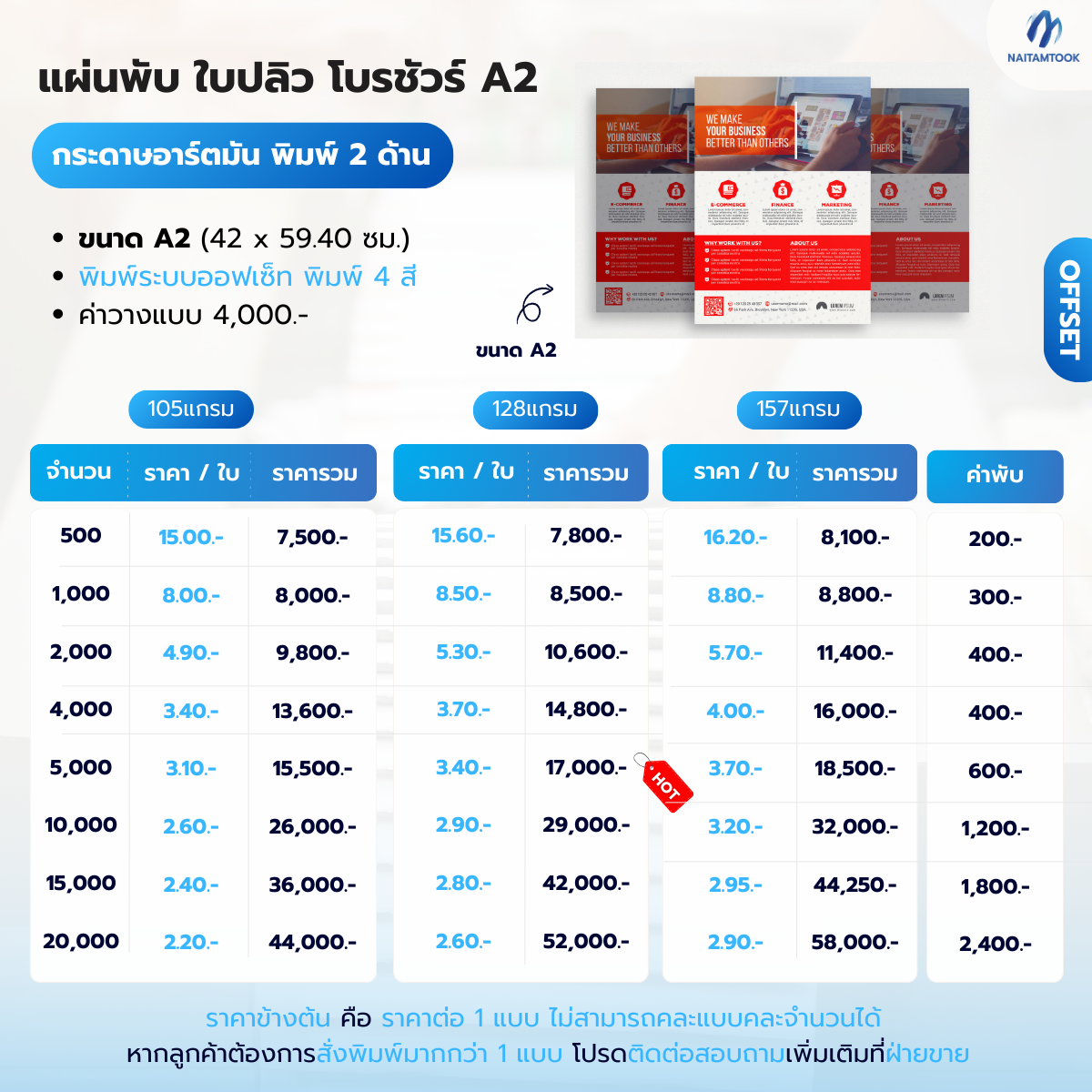 ราคาแผ่นพับใบปลิวA2พิมพ์2ด้าน