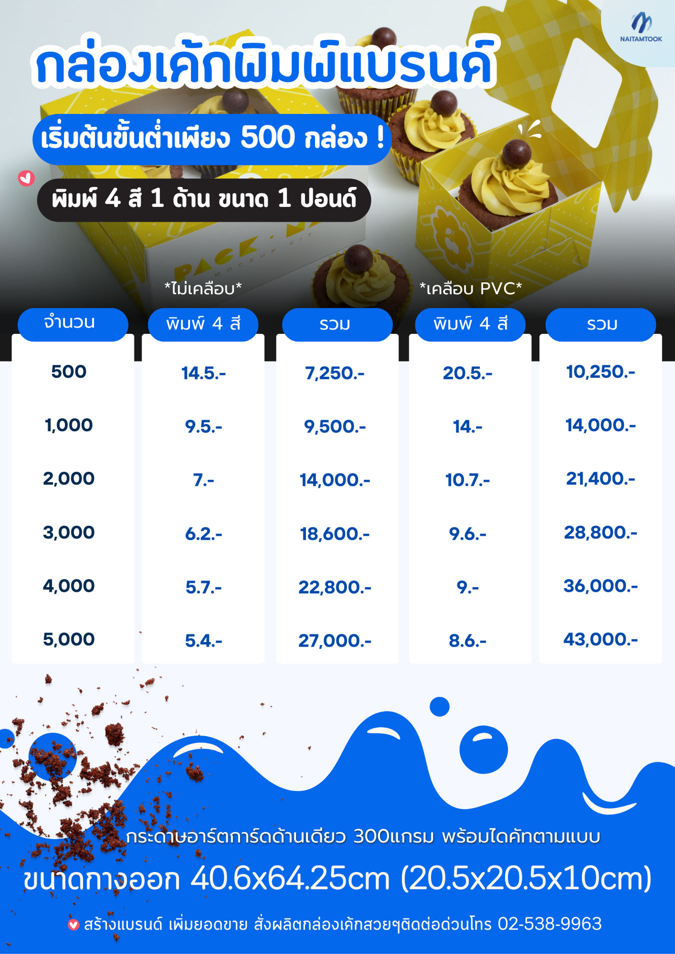 ราคากล่องเค้กรับทำกล่องเค้กขนาด1ปอนด์