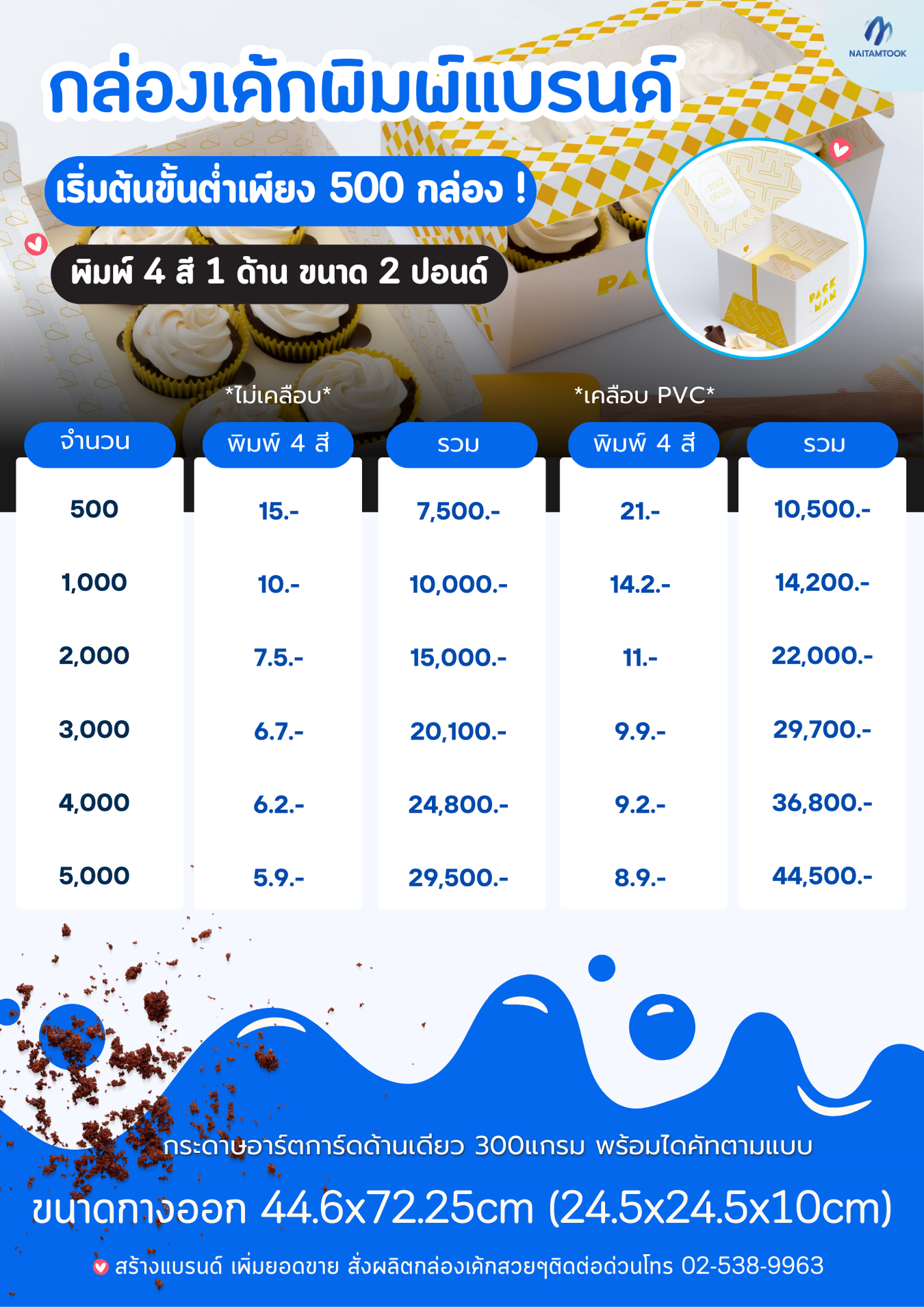 ราคากล่องเค้กรับทำกล่องเค้กขนาด2ปอนด์