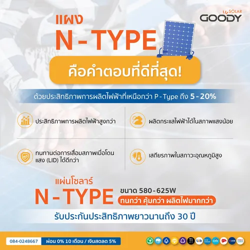 แผ่นโซล่าร์เซลล์ประเภทNtypeVsPtype