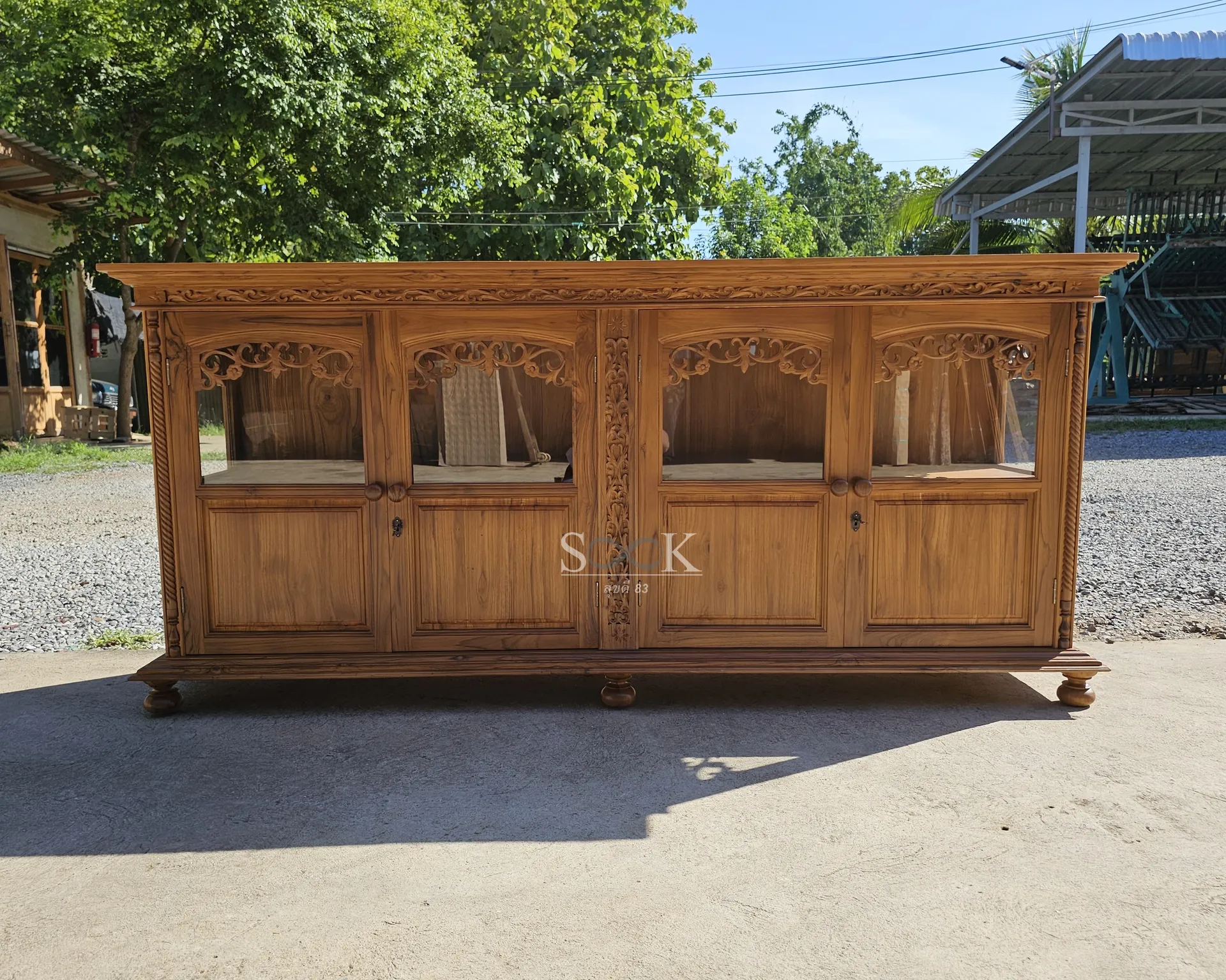 AN015 ตู้โชว์โบราณ 4 บานเปิด