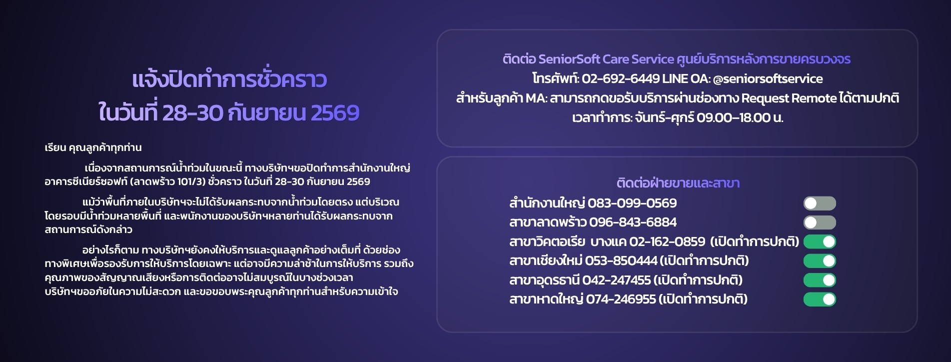 แจ้งปิดทำการชั่วคราวWeb