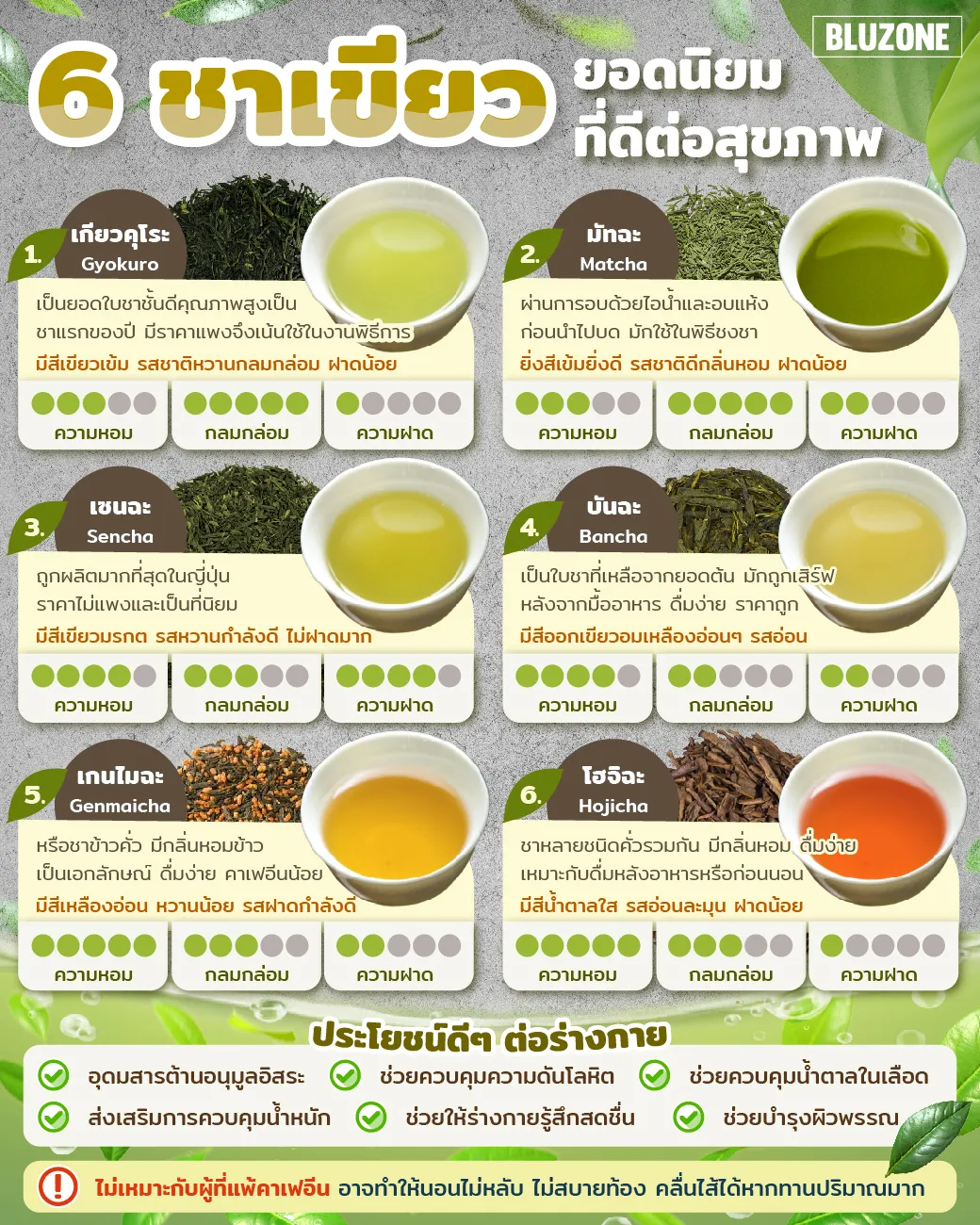 6ชาเขียวยอดนิยมที่ดีต่อสุขภาพ