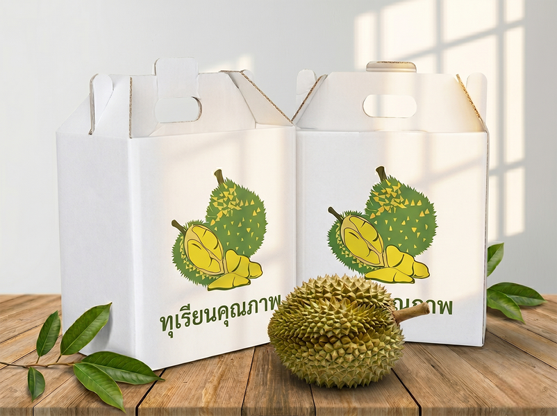กล่องทุเรียนหูหิ้ว2ลูก(ขาว)