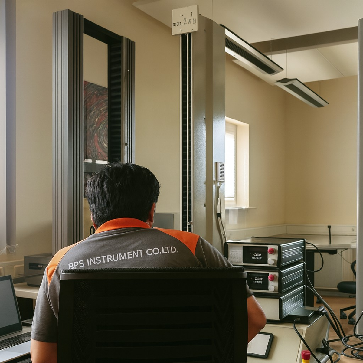 BPS engineer servicing a testing machine