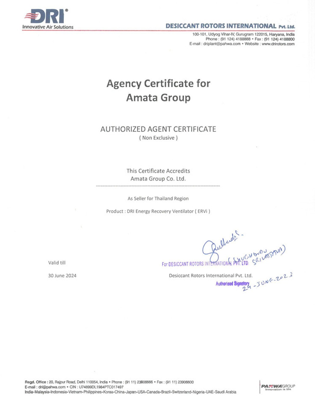 AgencyCertificateforAmataGroup