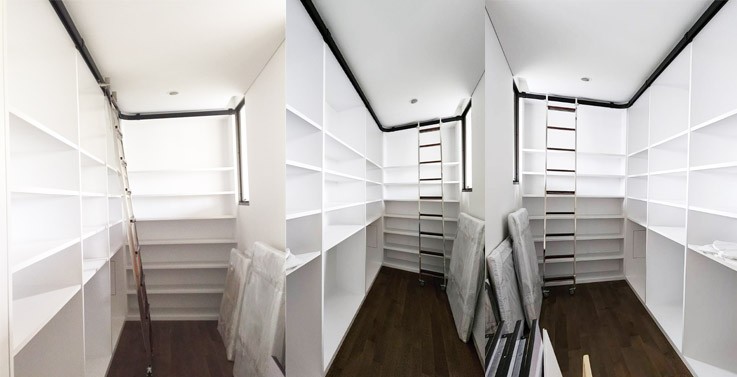 บันไดรางเลื่อนห้องสมุดชั้นวางหนังสือหมู่บ้านสัมมากร