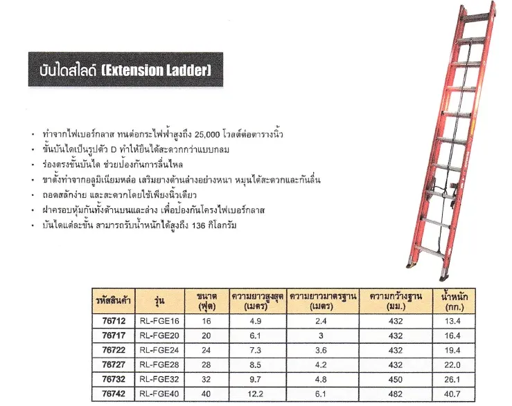 บันไดไฟเบอร์กลาสสไลด์พาด2ตอนRidgid