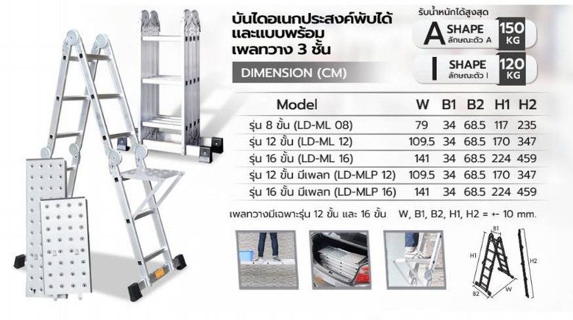 บันไดอลูมิเนียมอเนกประสงค์พับได้พร้อมเพลทSanki