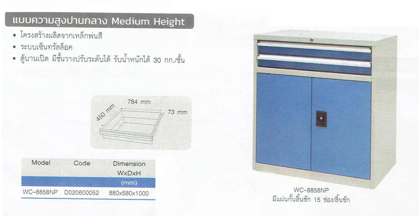 ตู้ช่างตั้งพื้น2ลิ้นชักตู้บานเปิด2ชั้นWC-8858NP