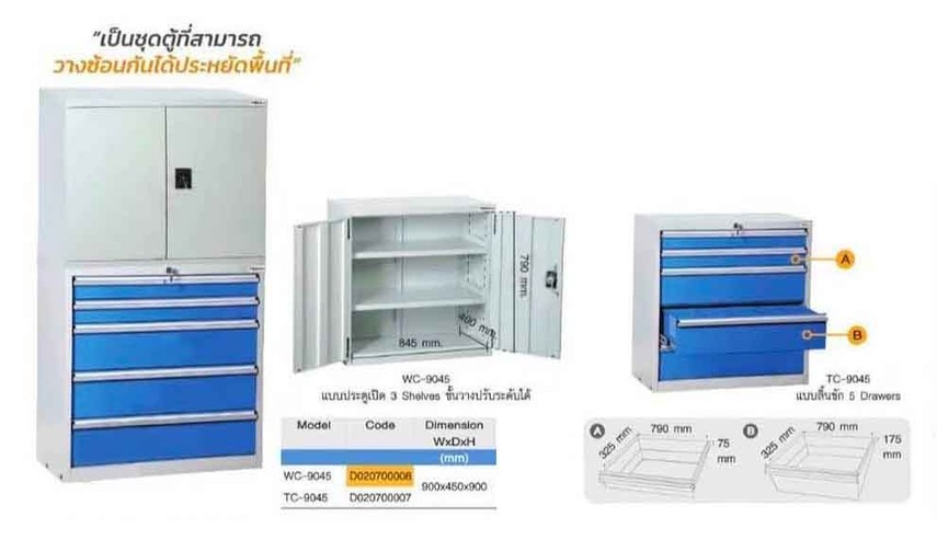 ตู้ช่างตั้งพื้น3ชั้นWC-9045