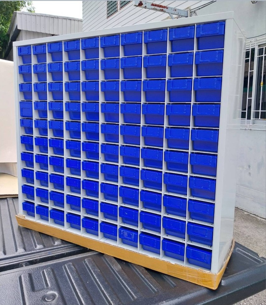 ตู้ใส่กล่องอะไหล่แบ่งช่องได้100ช่องตู้ครีมกล่องน้ำเงินCB-1010N