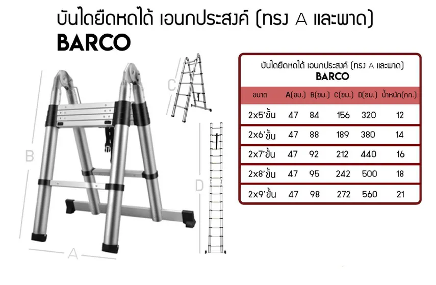 บันไดยีดหดได้อเนกประสงค์ทรงเอและพาดBarco
