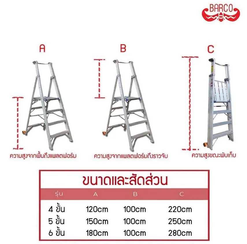 บันไดอลูมิเนียมติดล้อพับได้Barco