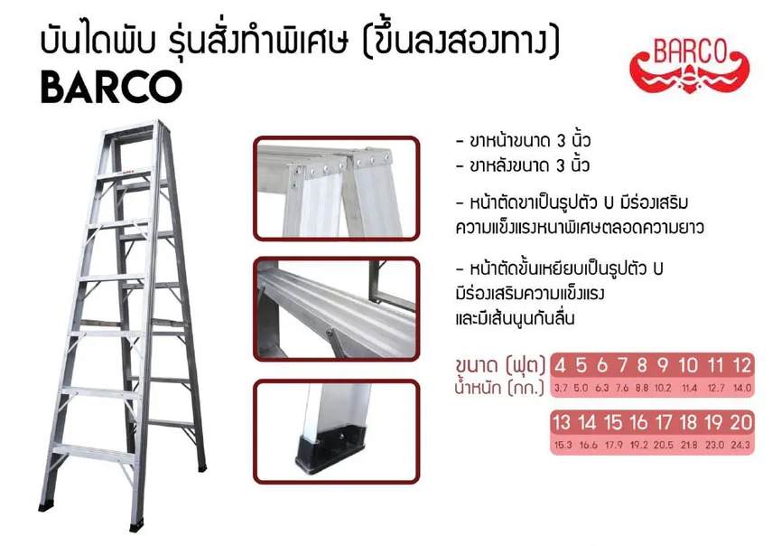 บันไดอลูมิเนียมทรงเอขึ้น2ทางBarco