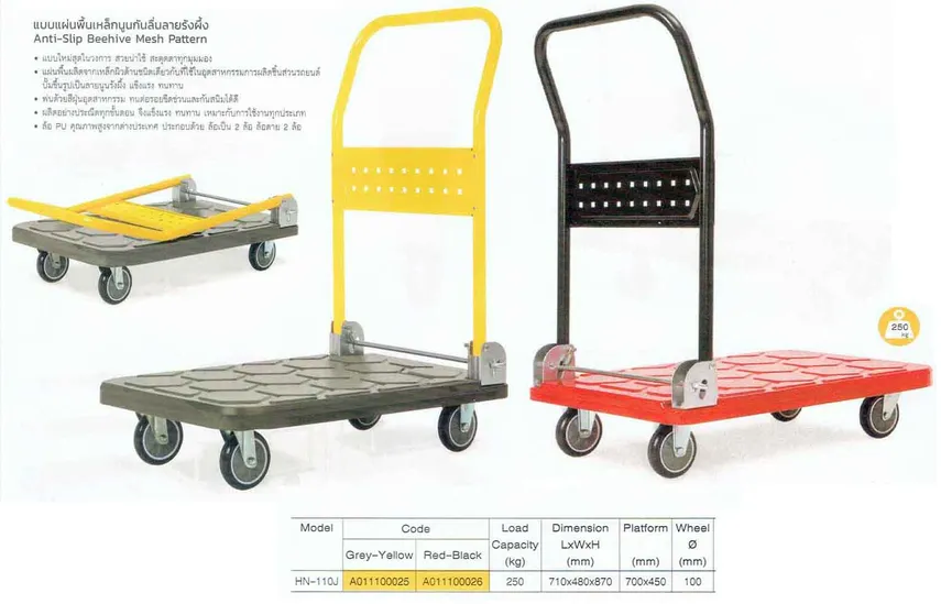 รถเข็นพื้นเหล็กพับเก็บได้ลายรังผึ้งปั้มนูนกันลื่นHN-110J
