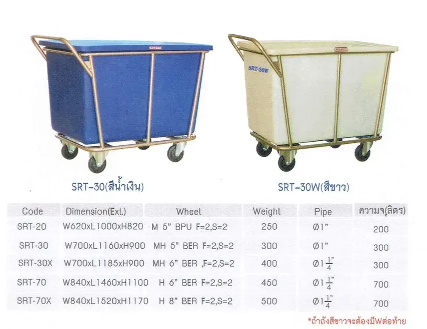 รถเข็นสแตนเลสมีแฮนด์จับพร้อมถังพลาสติก